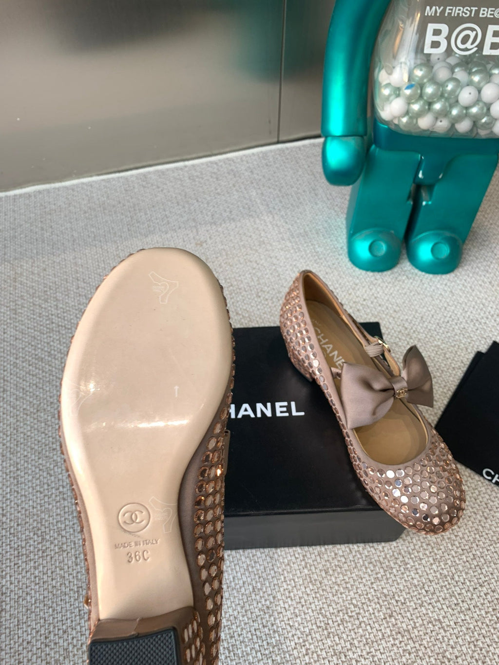 CHANEL MARY JANES SHOES IN COPPER SATIN WITH RHINESTONES
