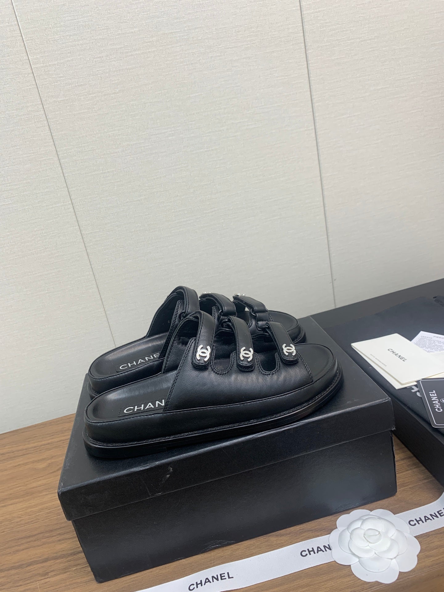 CHANEL DAD SANDAL IN BLACK LAMBSKIN MULE