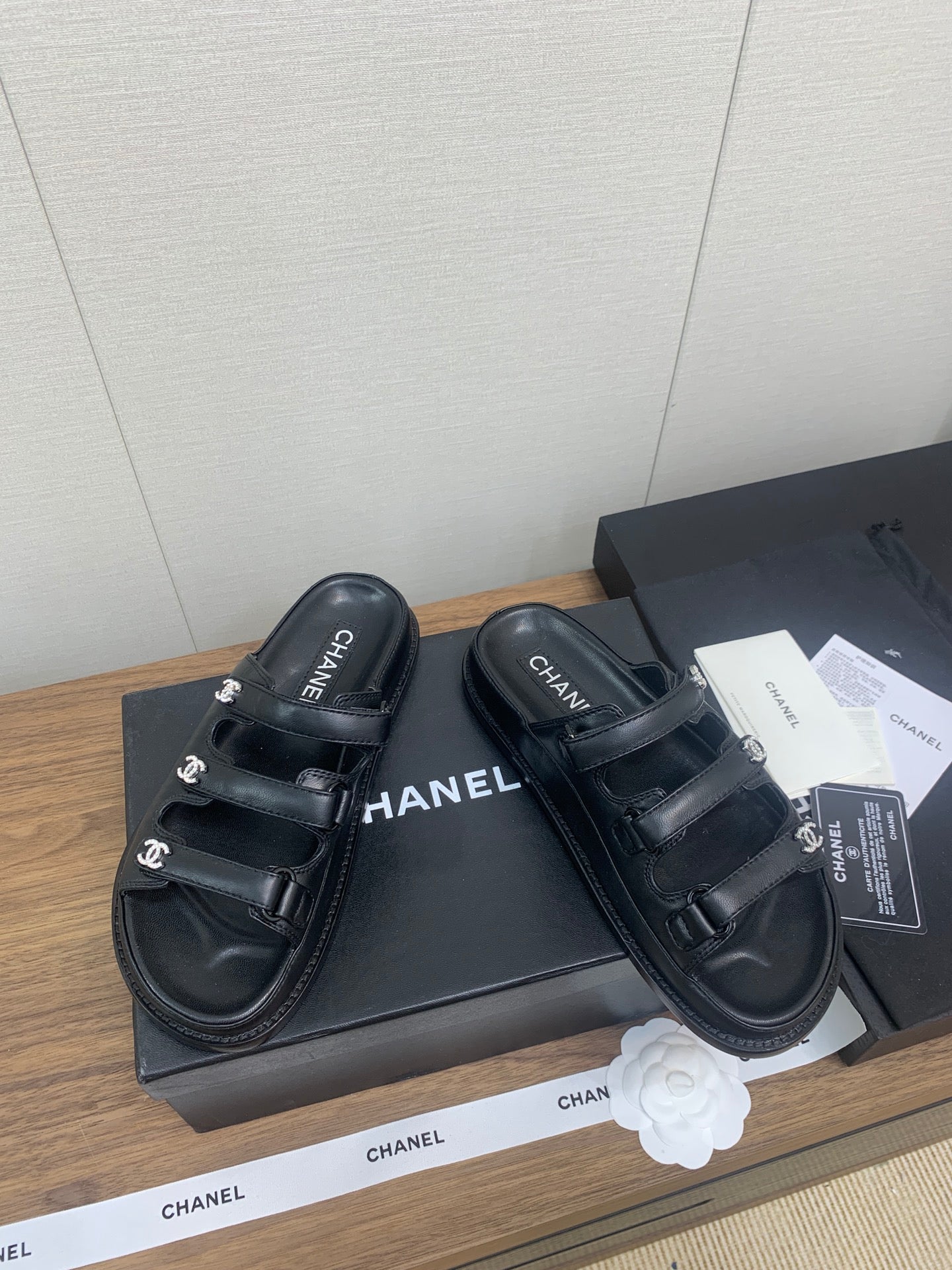 CHANEL DAD SANDAL IN BLACK LAMBSKIN MULE