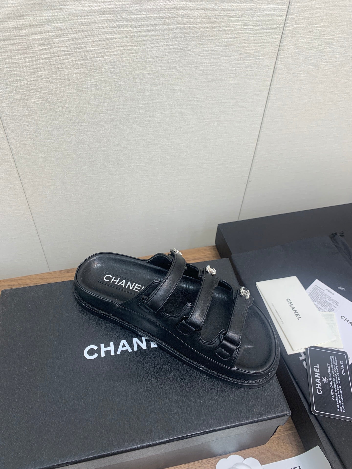 CHANEL DAD SANDAL IN BLACK LAMBSKIN MULE