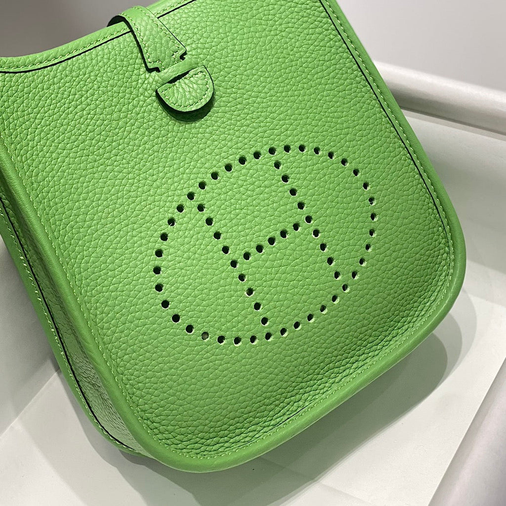 HERMES MINI NEO 18 EVELYNE BAG IN LIGHT GREEN GRAINED CALFSKIN