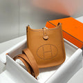 HERMES MINI NEO 18 EVELYNE BAG IN TAWNY BROWN GRAINED CALFSKIN