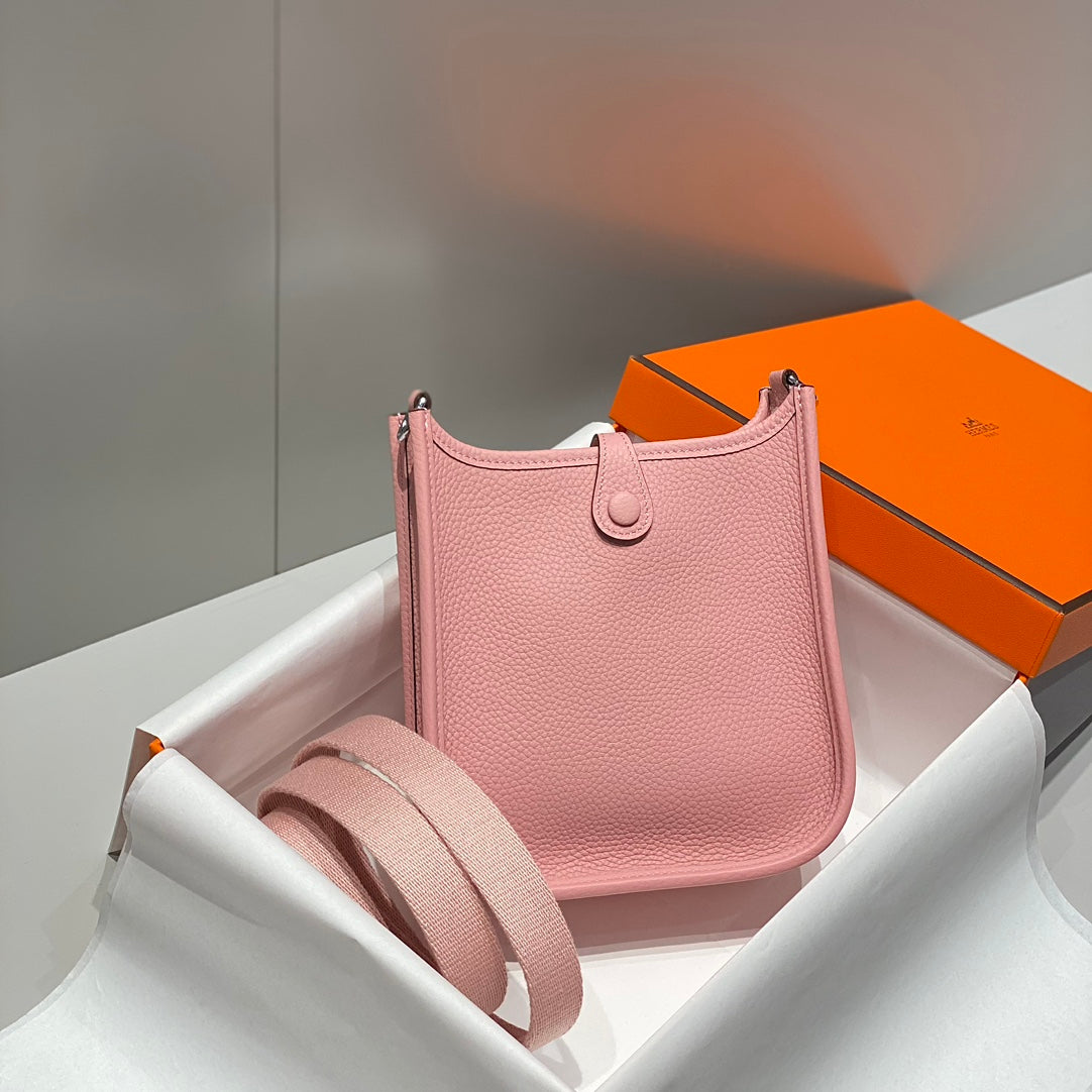 HERMES MINI NEO 18 EVELYNE BAG IN BABY PINK GRAINED CALFSKIN