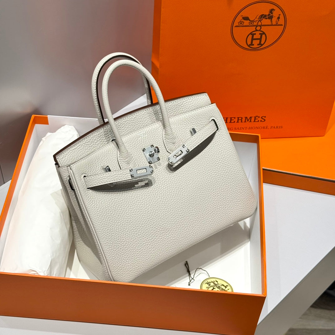 HERMES BIRKIN 25CM IN CREAM TOGO LEATHER SILVER HARDWARE