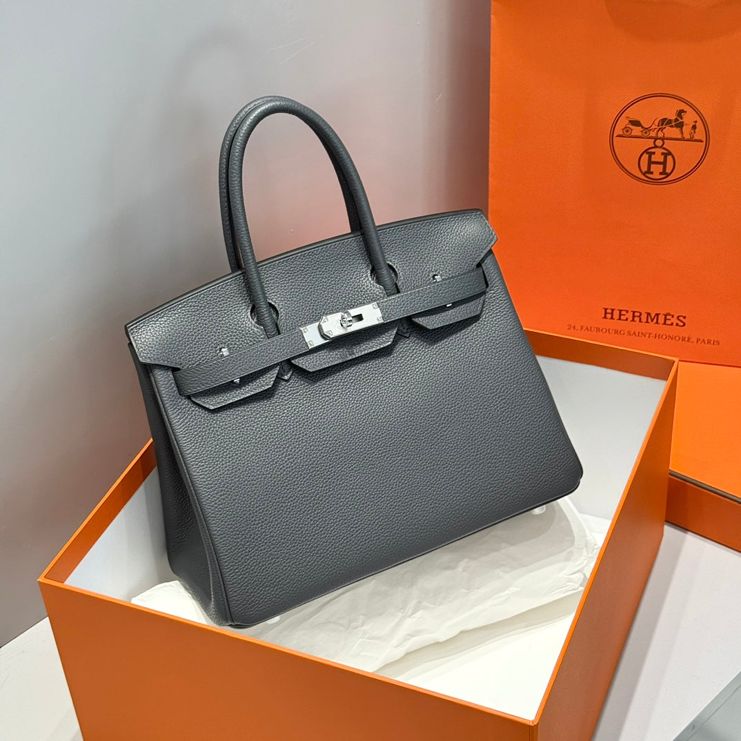 HERMES BIRKIN 30CM Graphite Gray TOGO SILVER HARDWARE