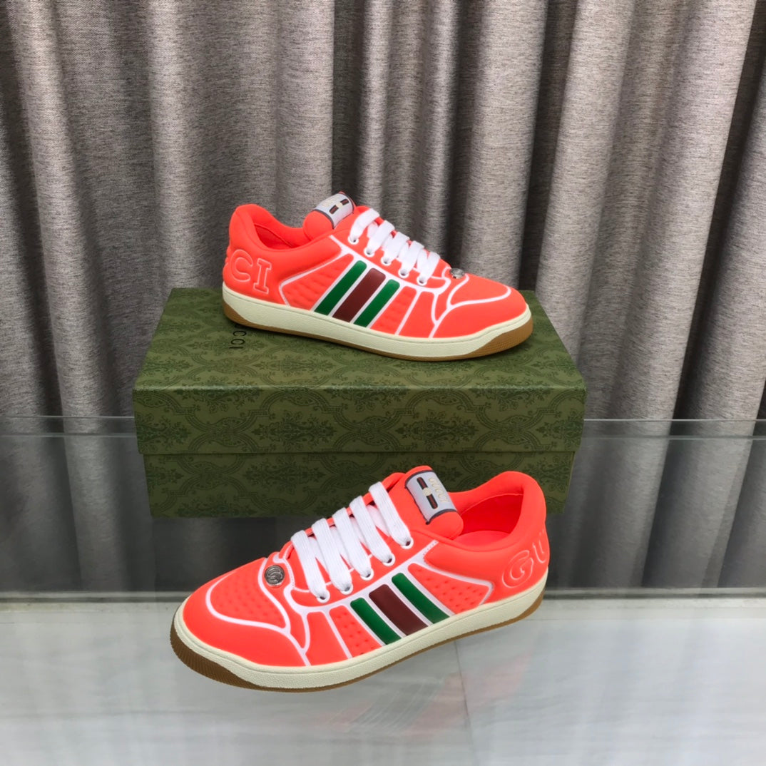 GUCCI SCREENER SNEAKER WITH WEB ORANGE RED CALFSKIN