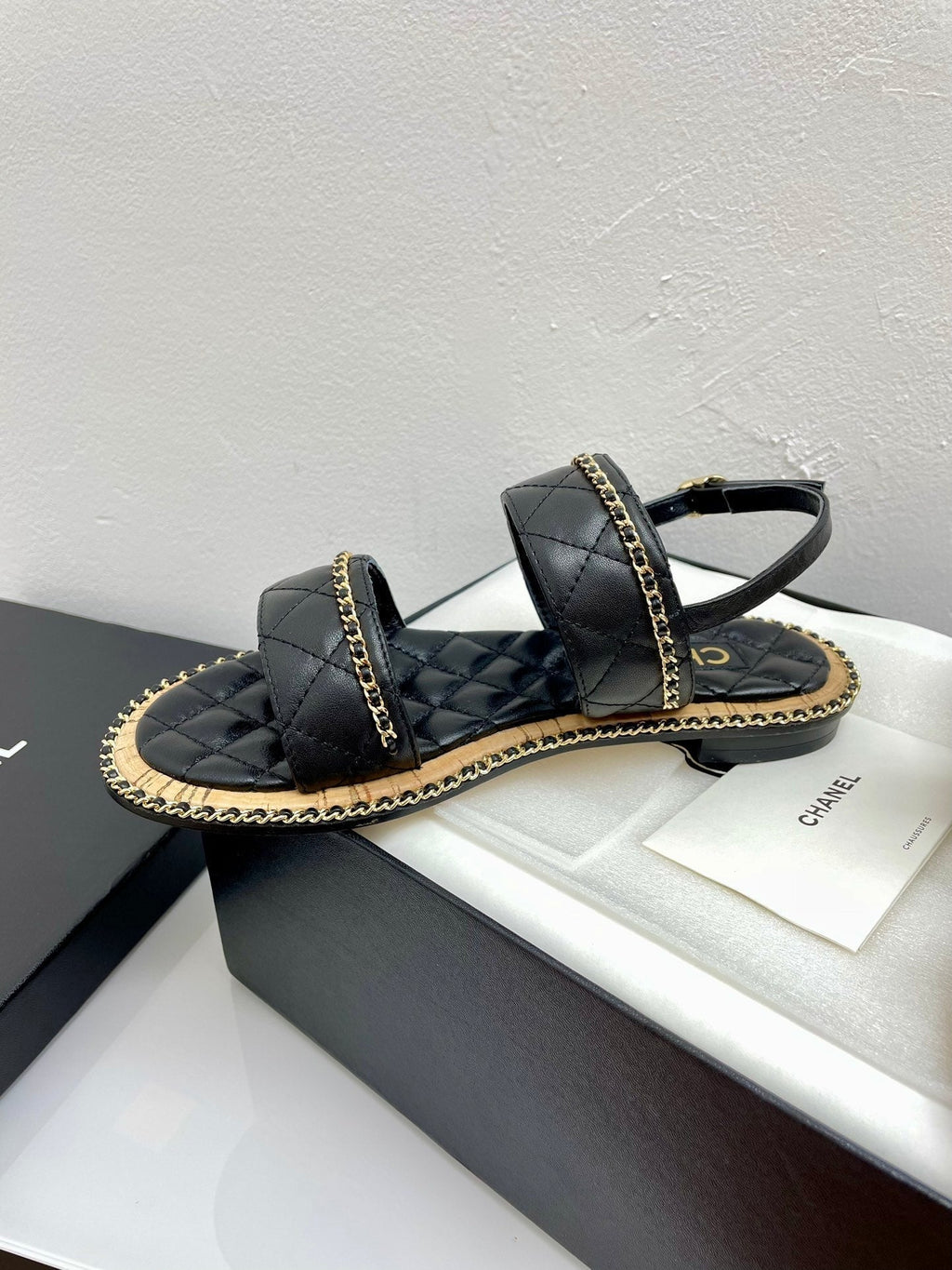 CHANEL DOUBLE STRAPS SANDALS IN BLACK LAMBSKIN