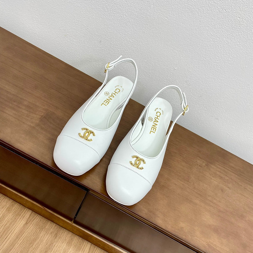 CHANEL HIGH SLINGBACKS WHITE CALFSKIN