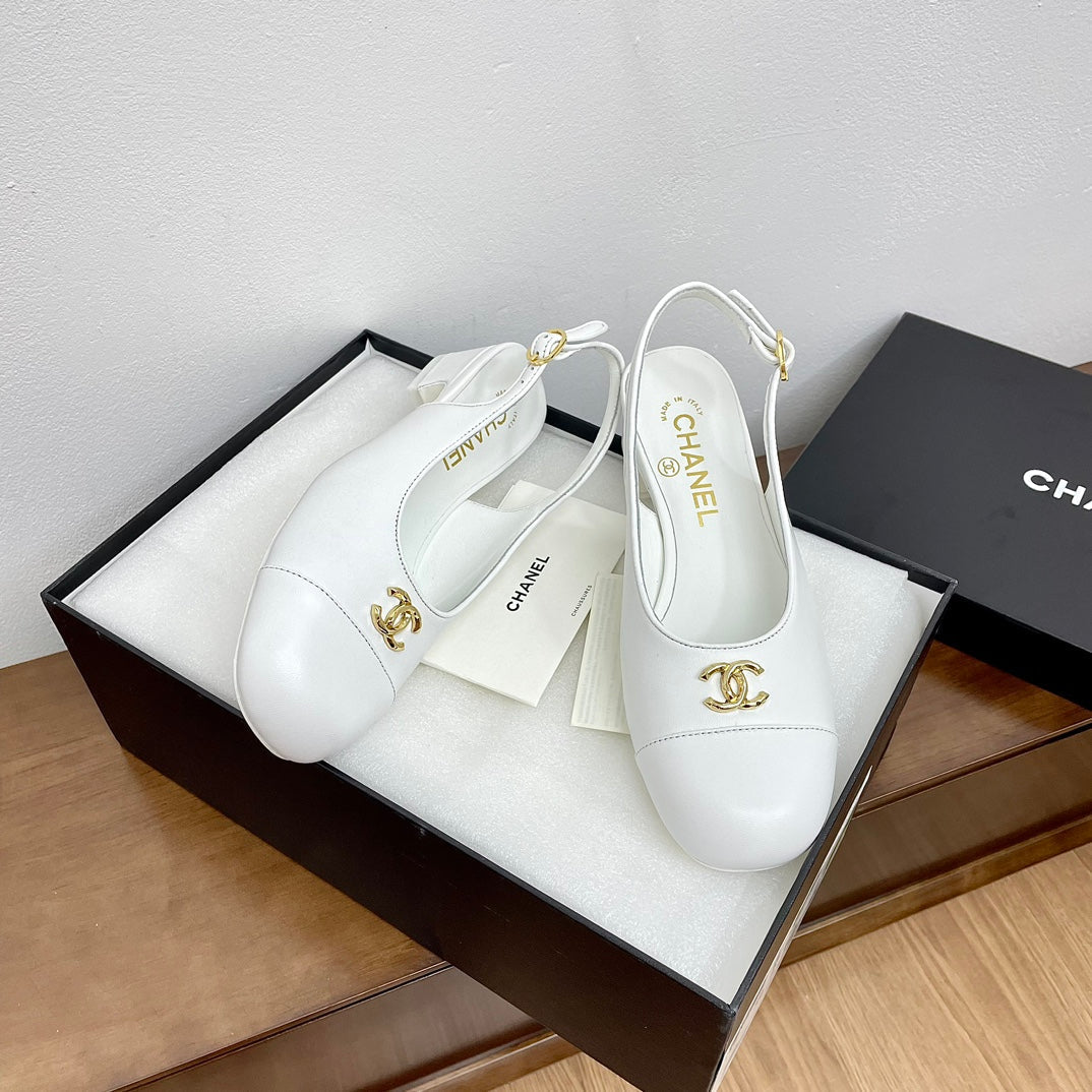 CHANEL HIGH SLINGBACKS WHITE CALFSKIN