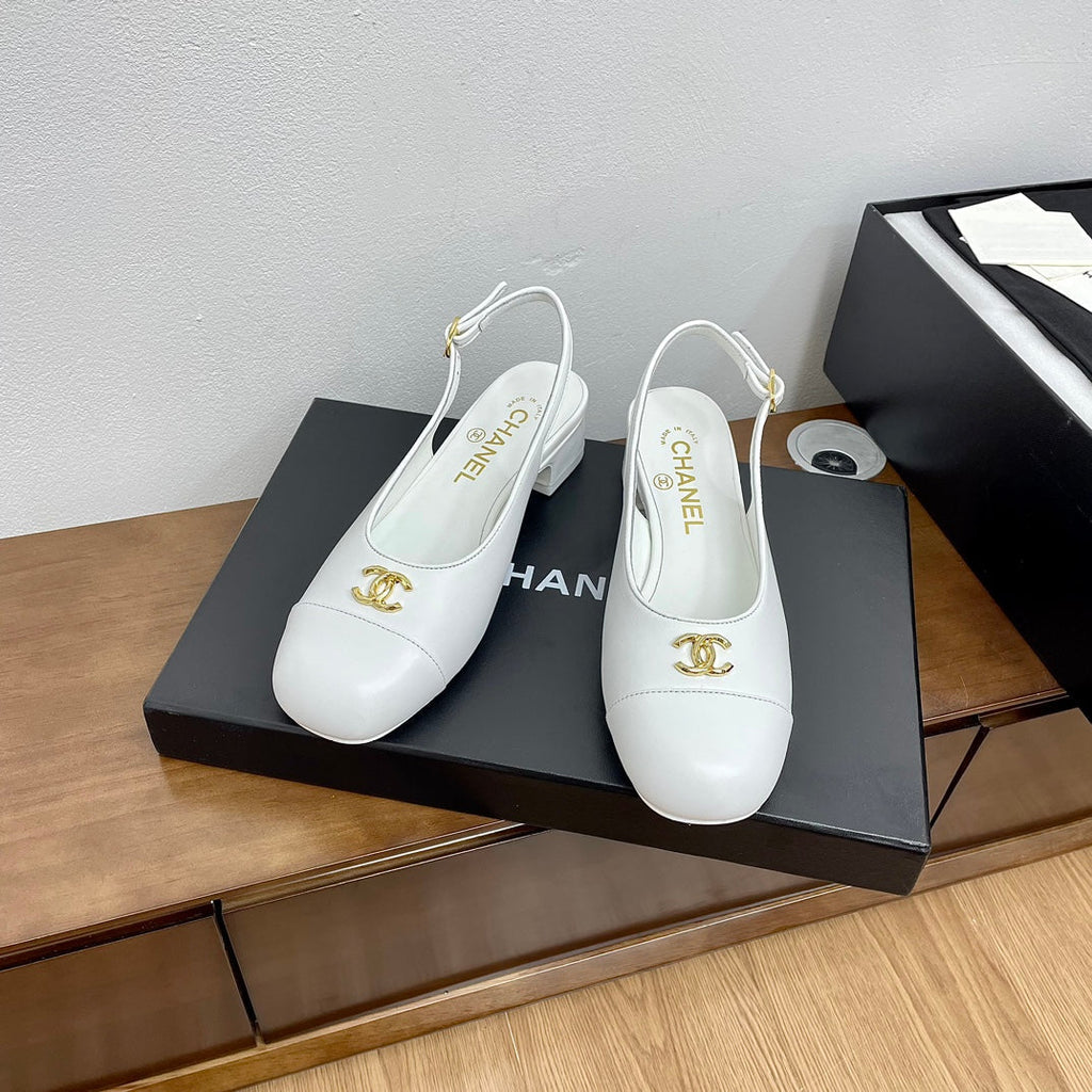 CHANEL HIGH SLINGBACKS WHITE CALFSKIN