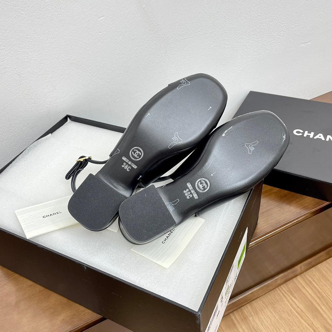 CHANEL HIGH SLINGBACKS BLACK CALFSKIN