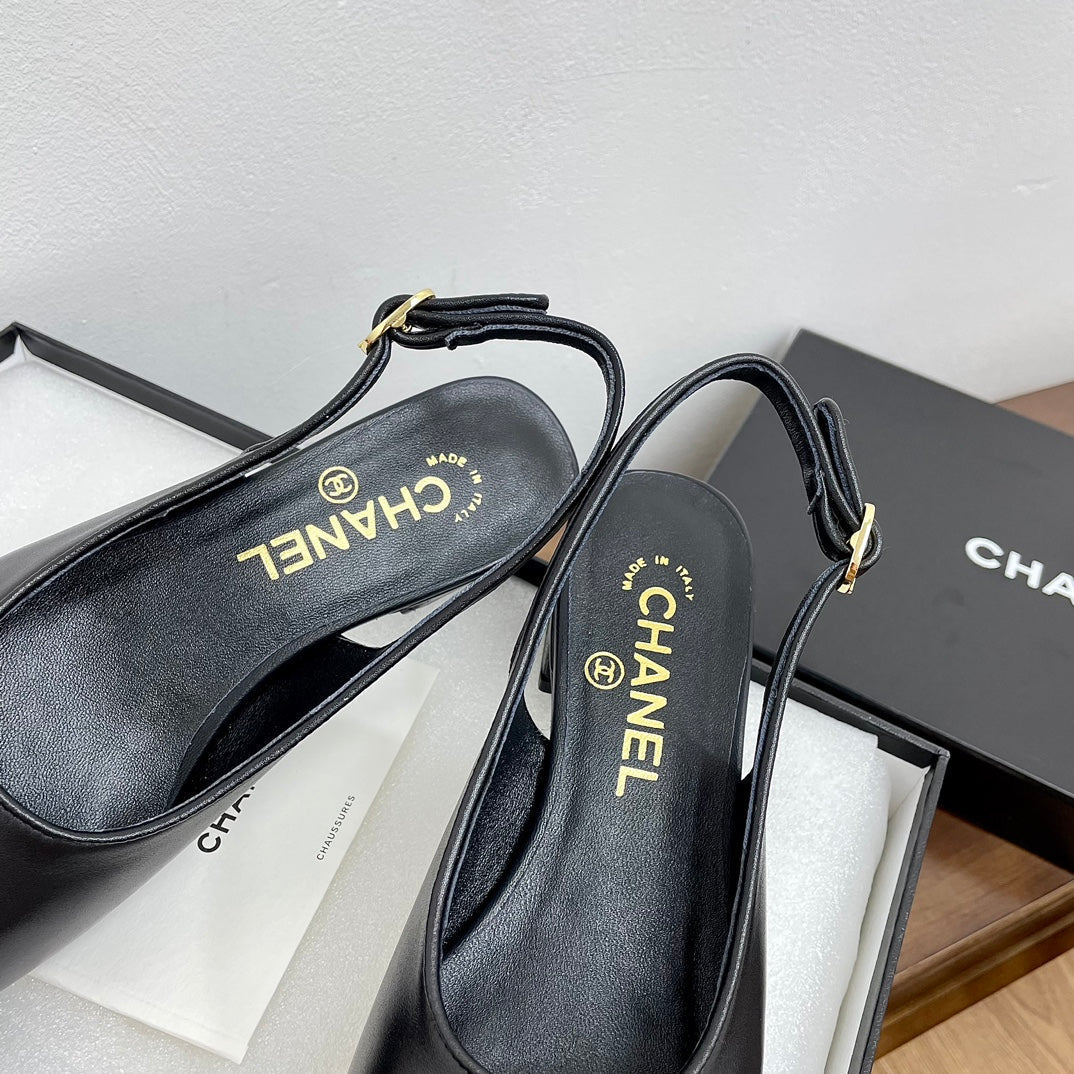 CHANEL HIGH SLINGBACKS BLACK CALFSKIN