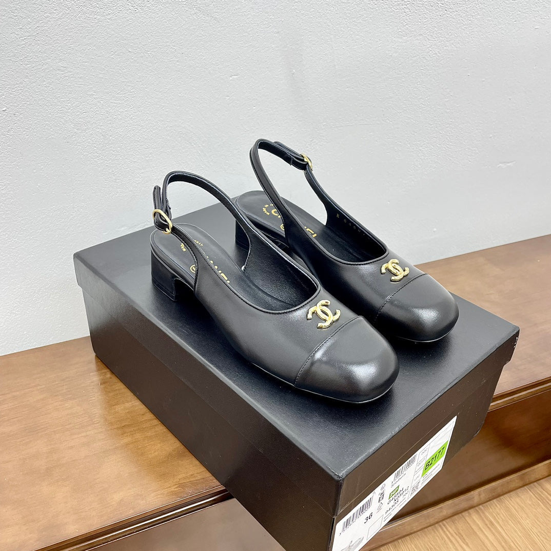 CHANEL HIGH SLINGBACKS BLACK CALFSKIN