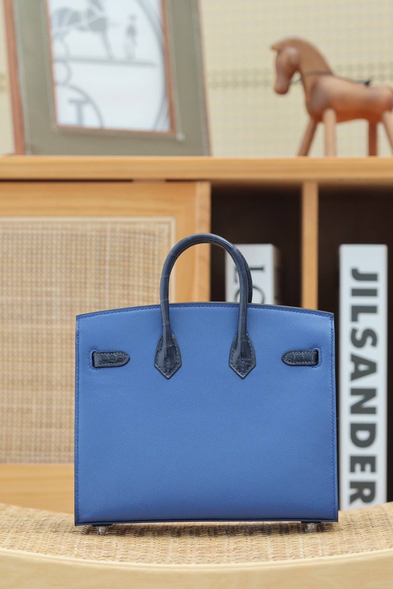 HERMES BIRKIN FAUBOURG TOUCH 20 IN NAVY MIX CLASSIC BLUE CALFSKIN WITH SILVER HARDWARE