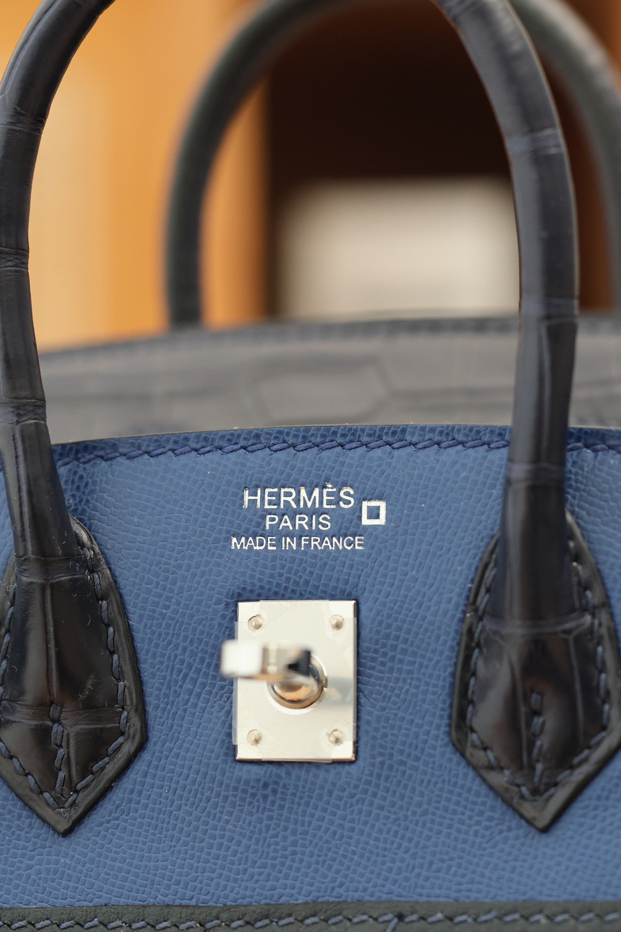 HERMES BIRKIN FAUBOURG TOUCH 20 IN NAVY MIX CLASSIC BLUE CALFSKIN WITH SILVER HARDWARE