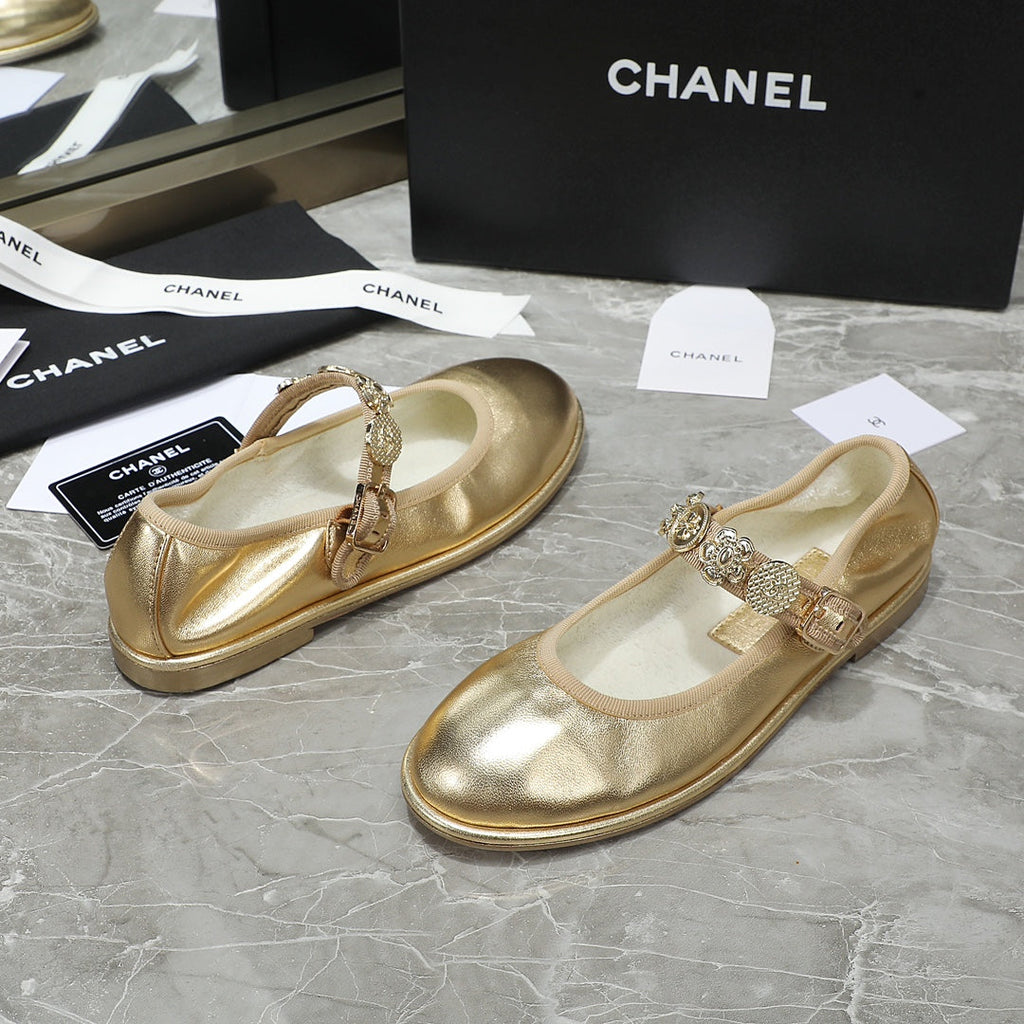 CHANEL MARY JANE GOLDEN SHEEPSKIN