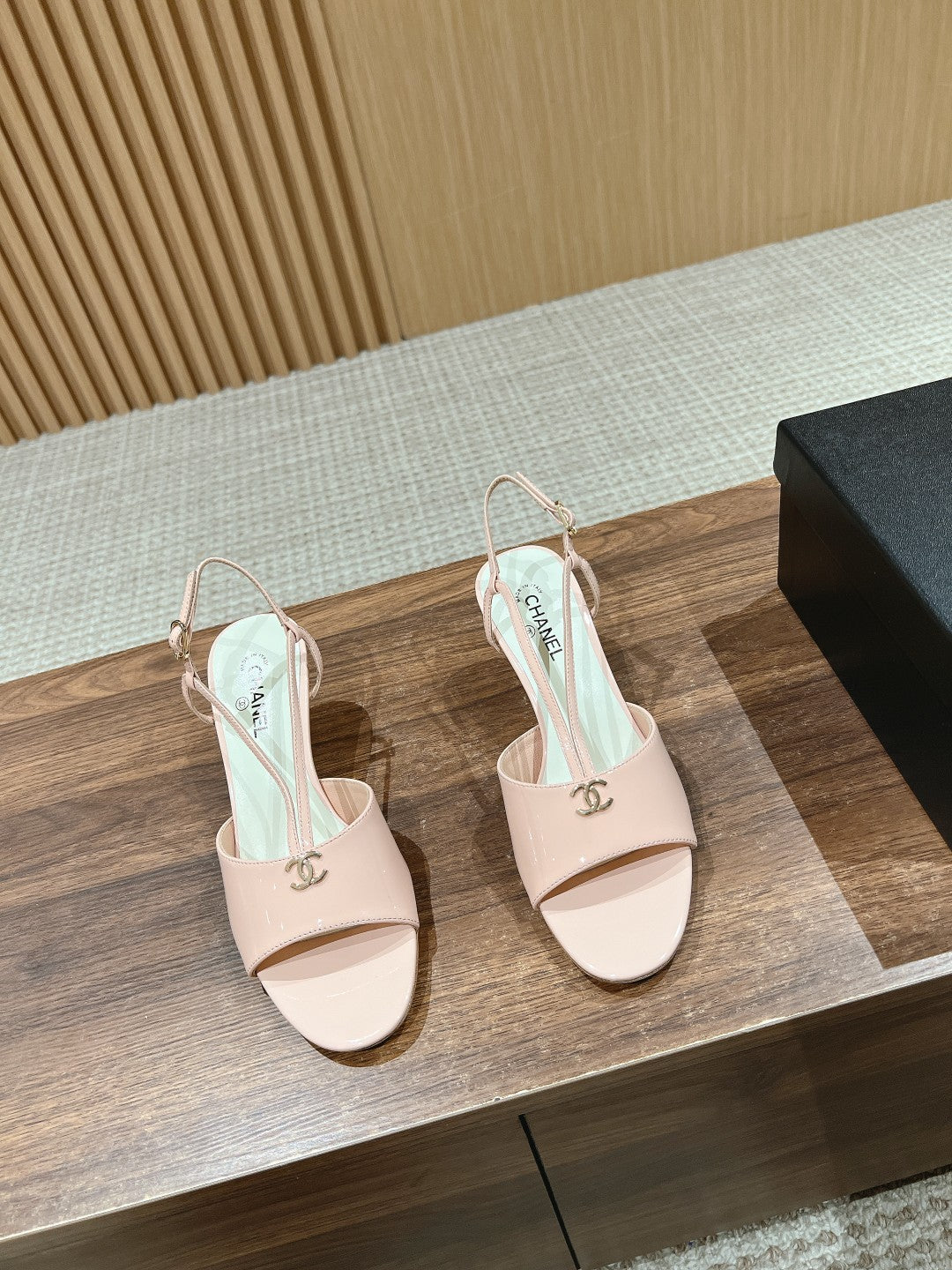CHANEL high heel 70 sandals pink white patent calfskin