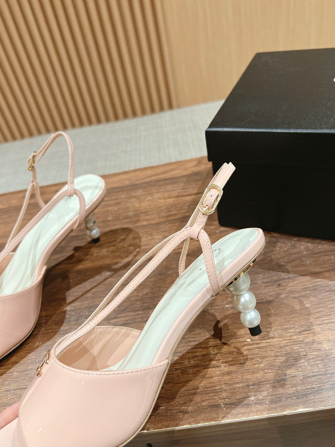 CHANEL high heel 70 sandals pink white patent calfskin