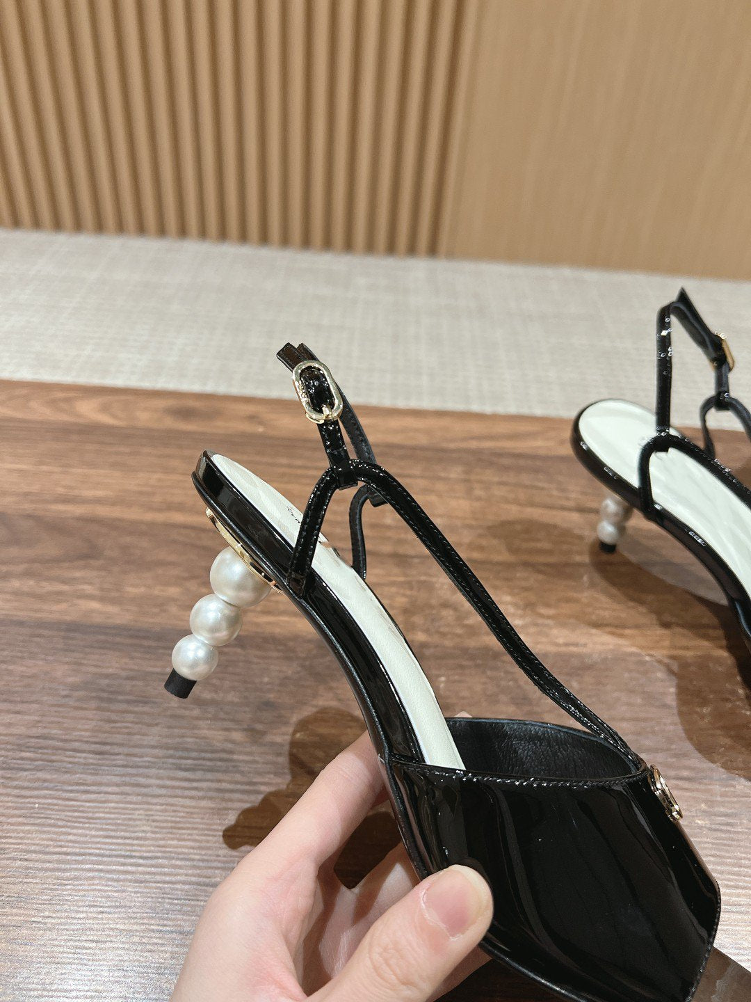 CHANEL high heel 70 sandals black white patent calfskin