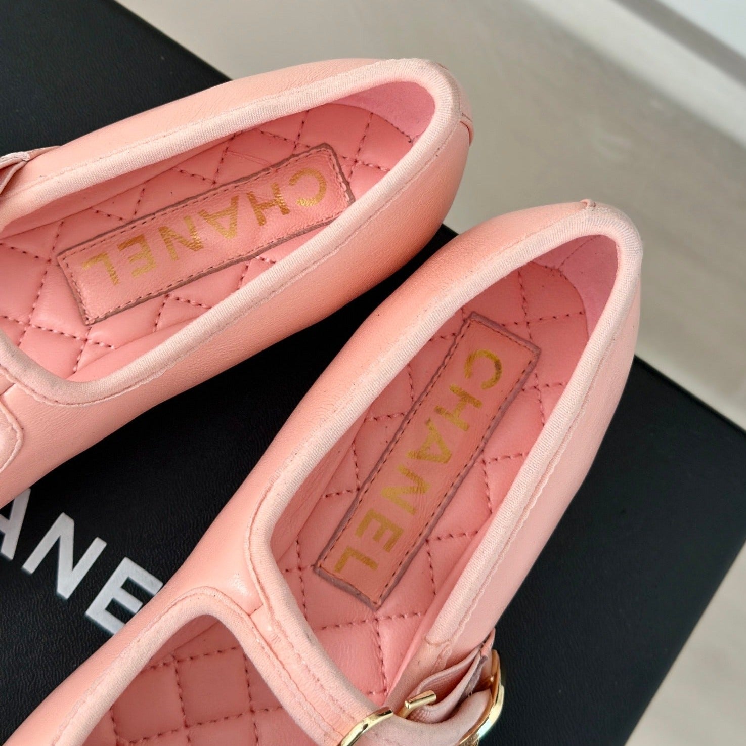 CHANEL Double C Light Pink Lambskin Mary Jane Shoes