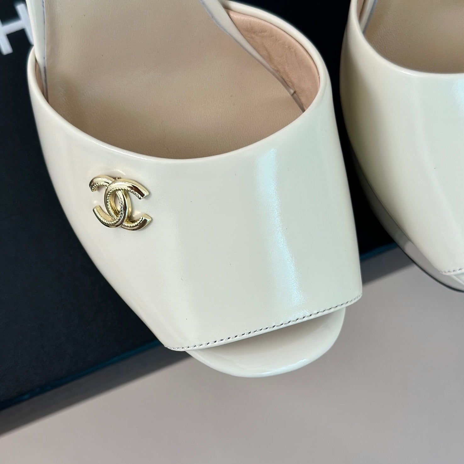 CHANEL Double C High Heel Sandals Beige Cream Leather