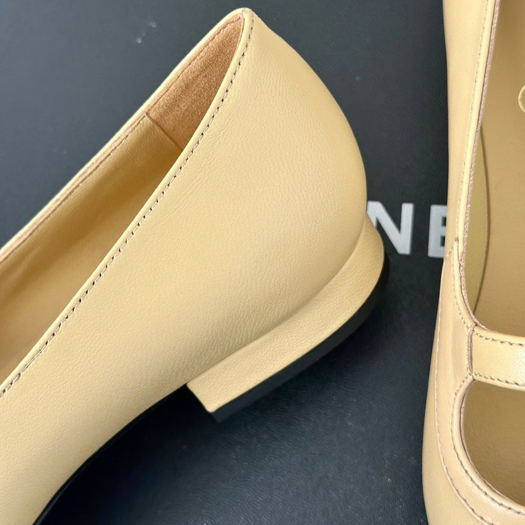 CHANEL Double C Milan Runway Pointed Toe Mary Jane Shoes Dark Cream Black Lambskin