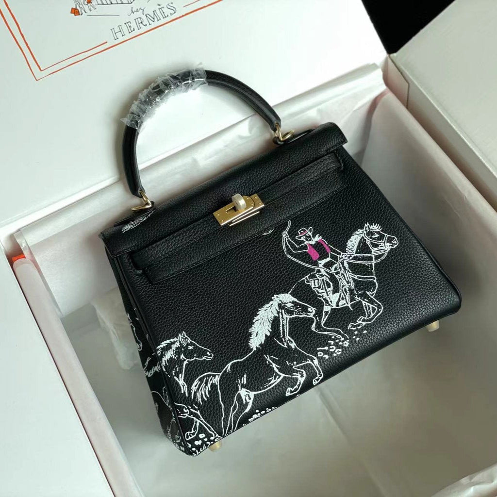 HERMES BIRKIN 25 BAG IN BLACK CALFSKIN WITH WHITE STICKER