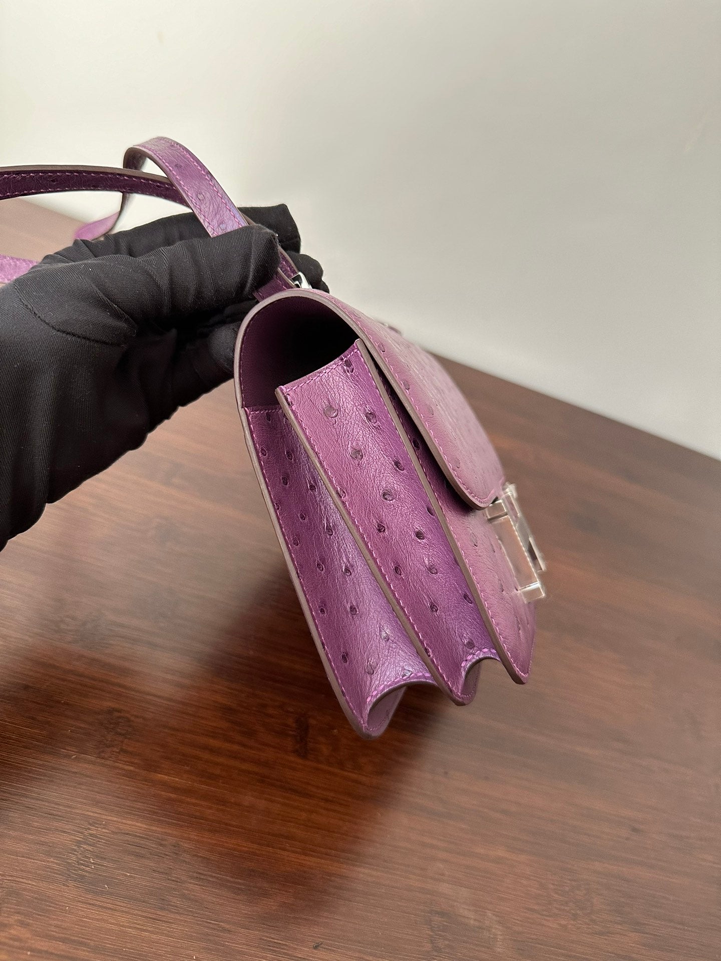 HERMES CONSTANCE 18 PURPLE OSTRICH SILVER HARDWARE