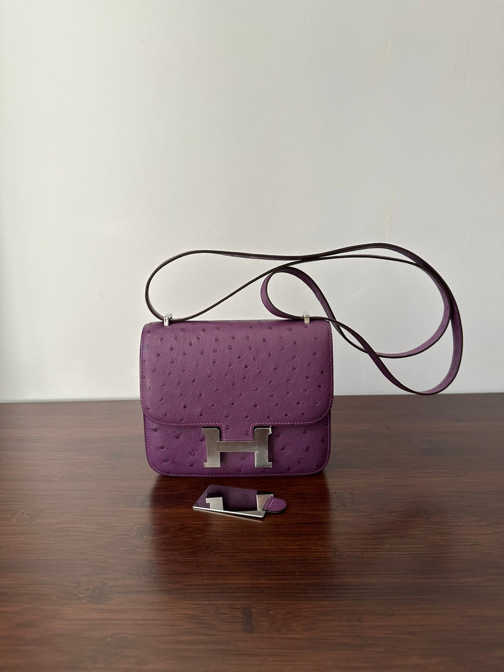 HERMES CONSTANCE 18 PURPLE OSTRICH SILVER HARDWARE