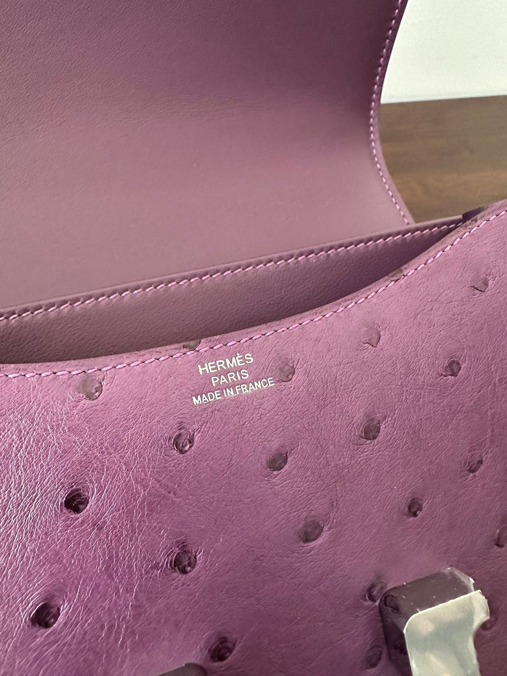 HERMES CONSTANCE 18 PURPLE OSTRICH SILVER HARDWARE