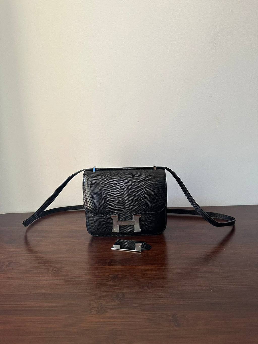 HERMES CONSTANCE 18 BLACK LIZARD SILVER HARDWARE