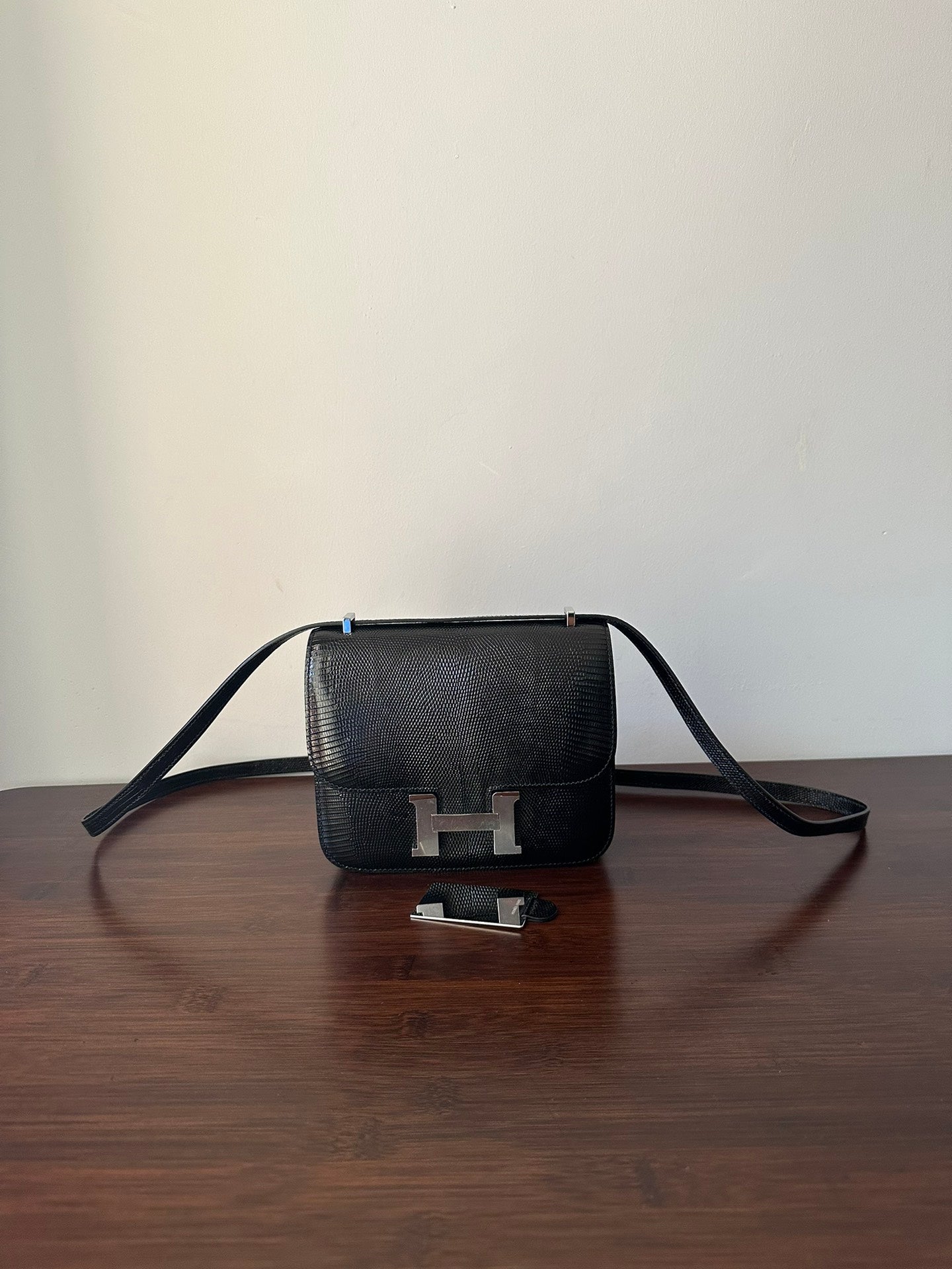 HERMES CONSTANCE 18 BLACK LIZARD SILVER HARDWARE