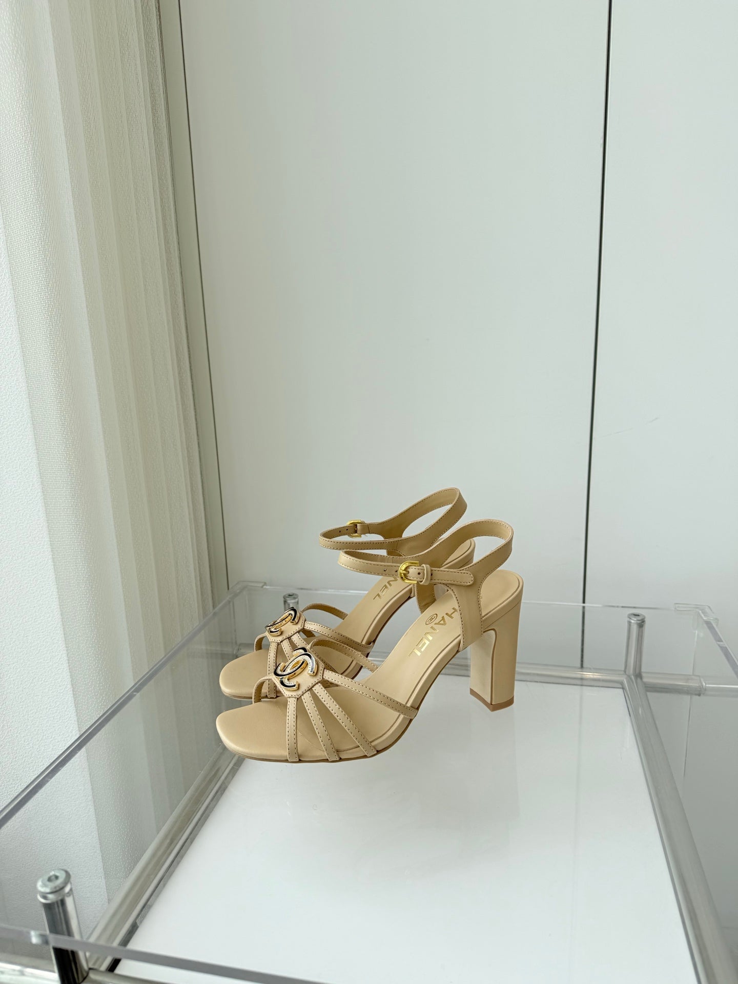 CHANEL HIGH HEEL SANDALS 85 MM IN FLAX YELLOW LAMBSKIN