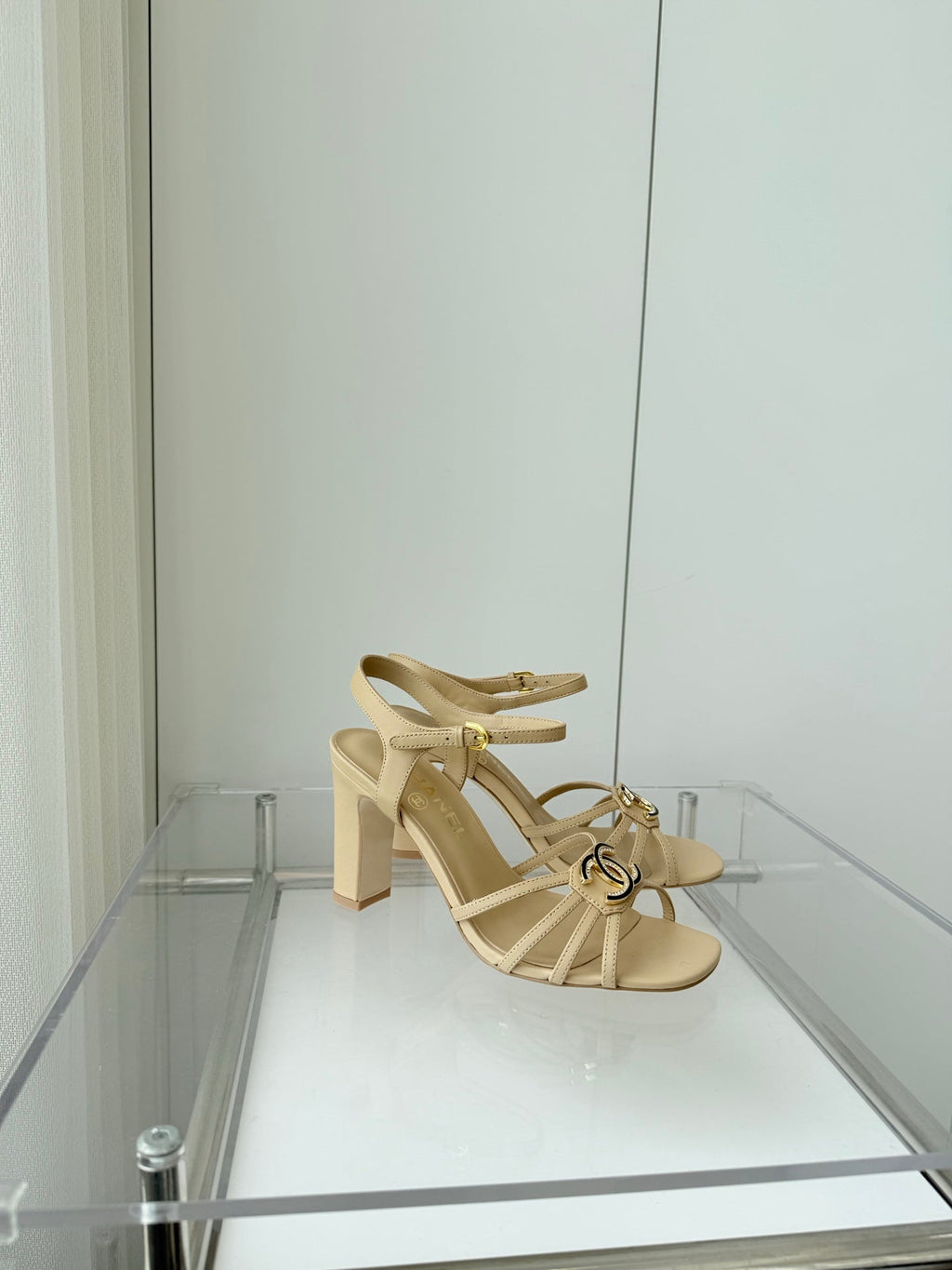 CHANEL HIGH HEEL SANDALS 85 MM IN FLAX YELLOW LAMBSKIN