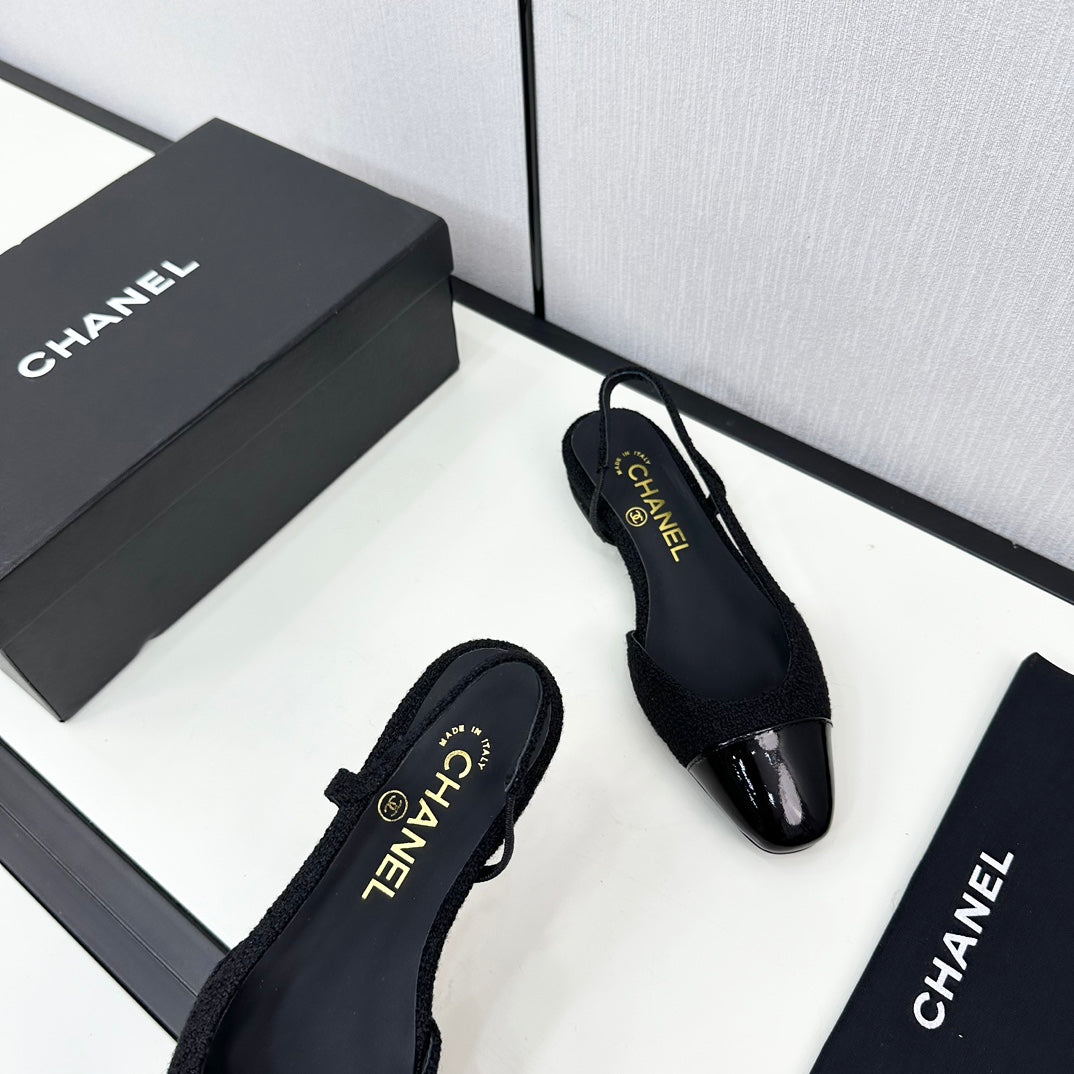 CHANEL SLINGBACK BLACK TWEED AND CALFSKIN