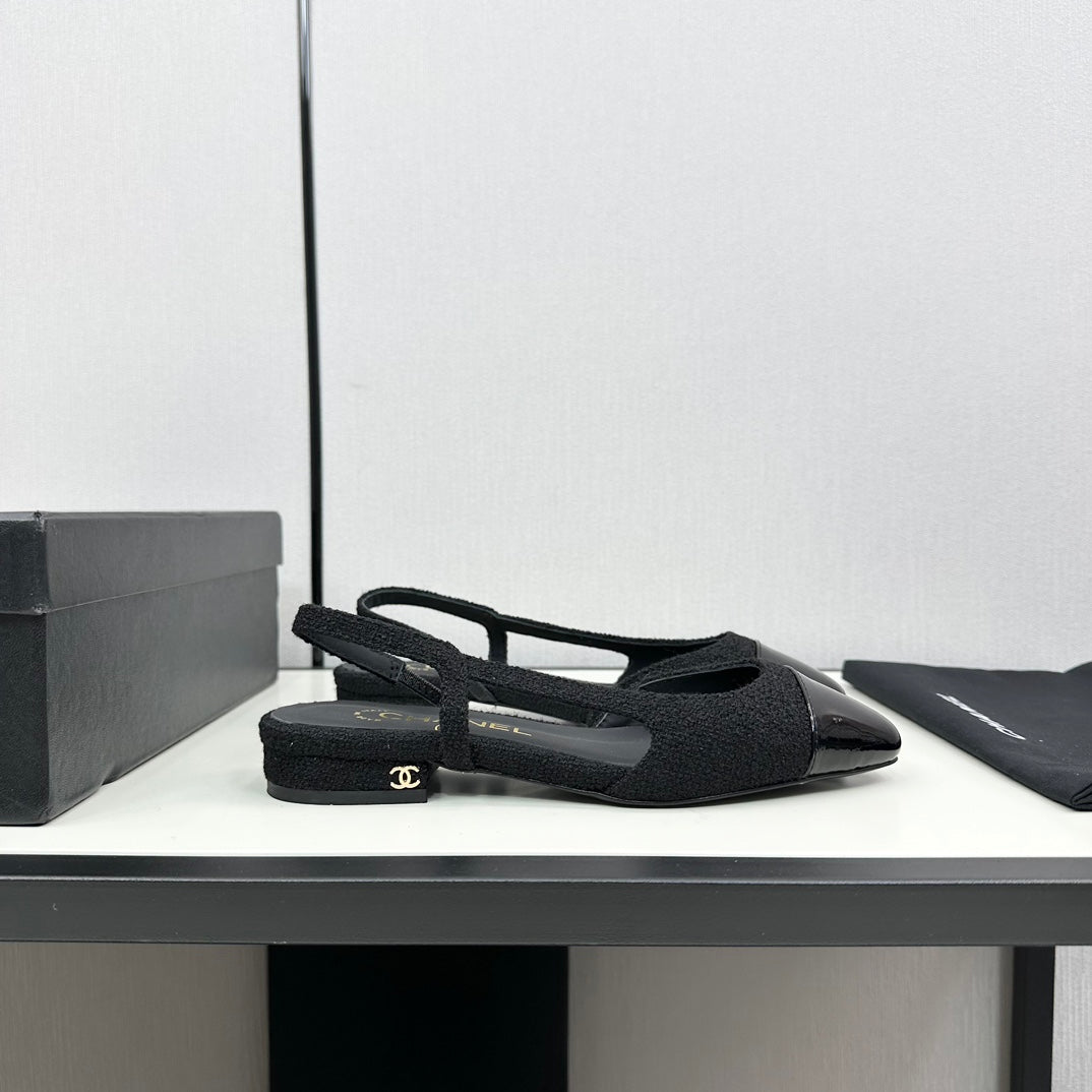 CHANEL SLINGBACK BLACK TWEED AND CALFSKIN