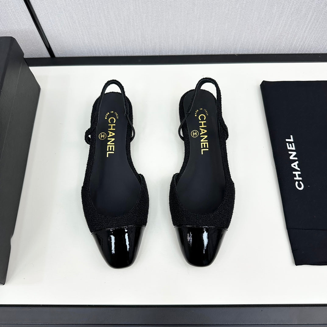 CHANEL SLINGBACK BLACK TWEED AND CALFSKIN