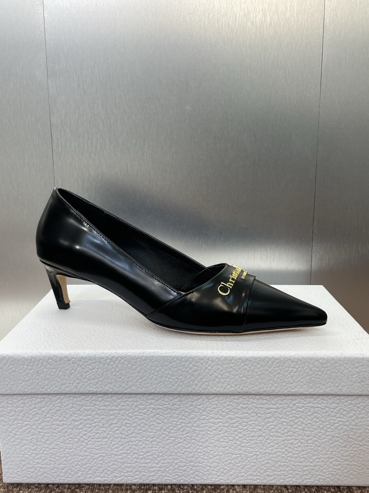 DIOR MY DD 25S HIGH HEEL 55MM IN BLACK LAMBSKIN GOLD LOGO