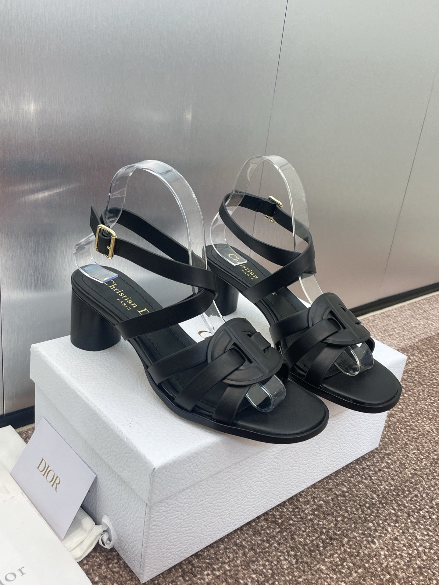 DIOR D-CLUB HIGH HEEL SLIDE 25S 55MM IN BLACK CALFSKIN