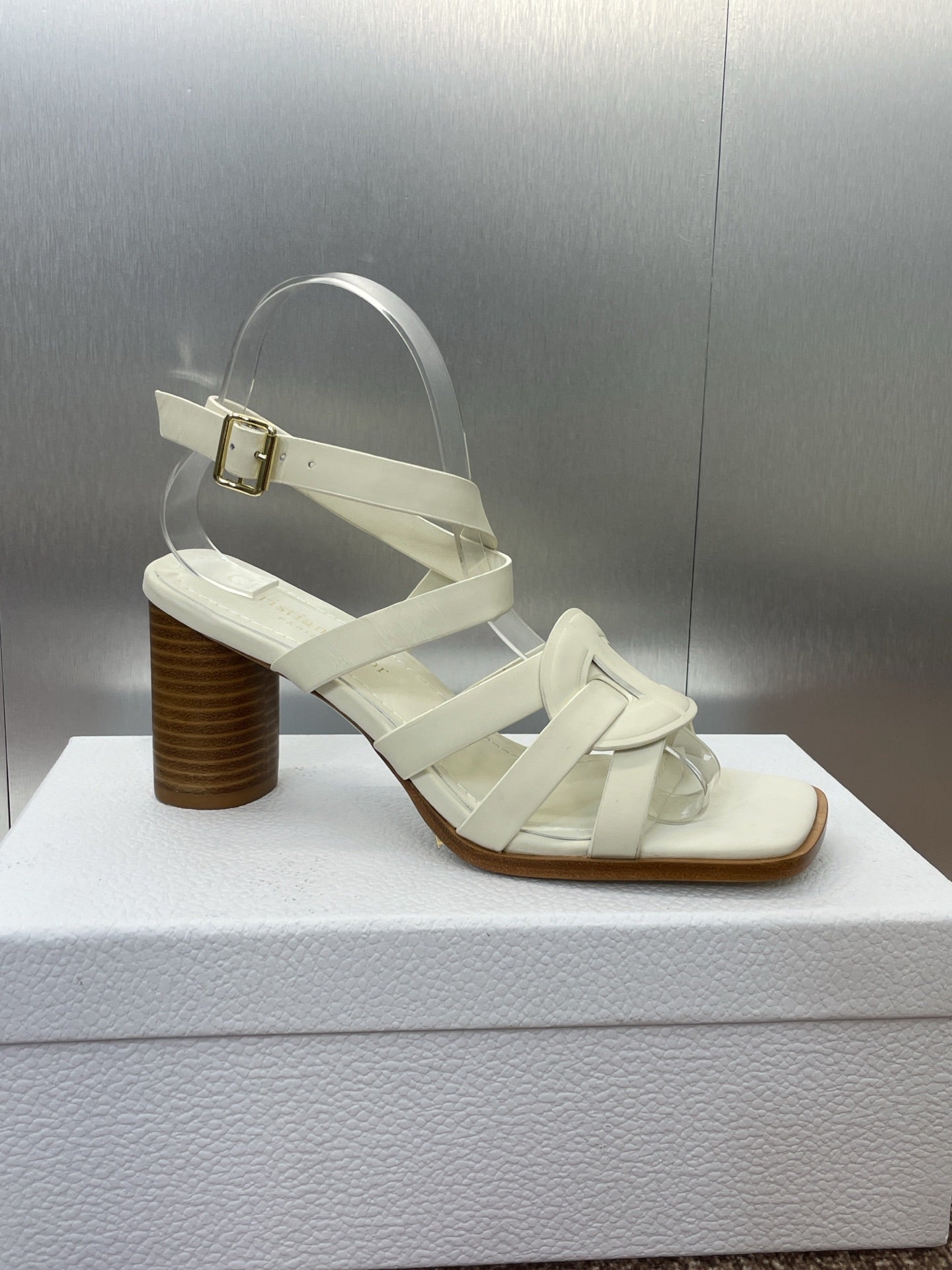 DIOR D-CLUB HIGH HEEL SLIDE 25S 80MM IN WHITE CALFSKIN