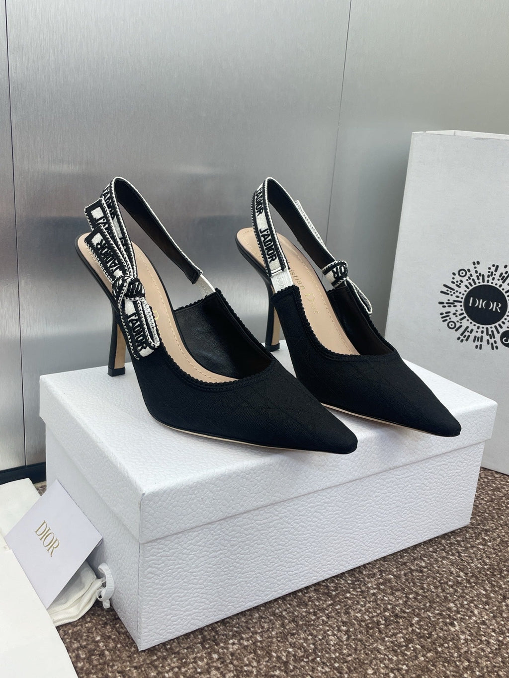 DIOR J'A SLINGBACK 25S PUMP 95MM IN BLACK QUAKE OBLIQUE EMBROIDERED FABRIC