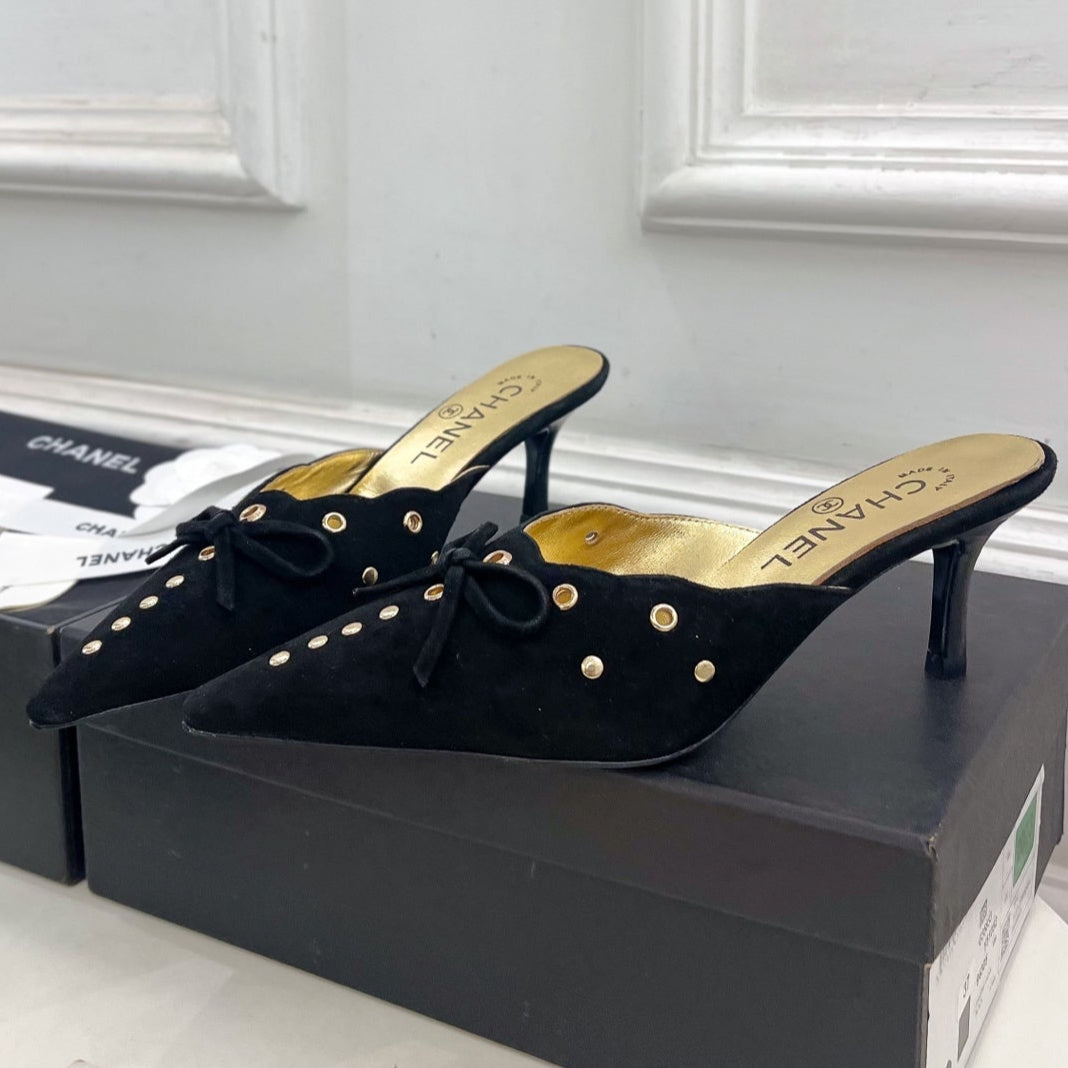 CHANEL HIGH 65 MM MULE IN BLACK SUEDE