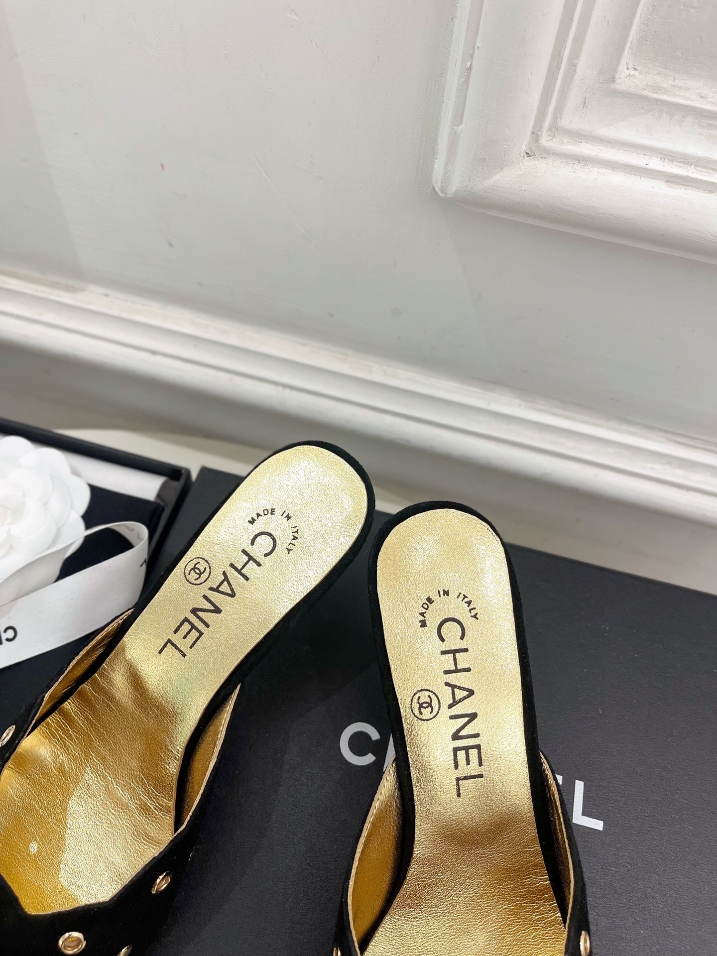 CHANEL HIGH 65 MM MULE IN BLACK SUEDE