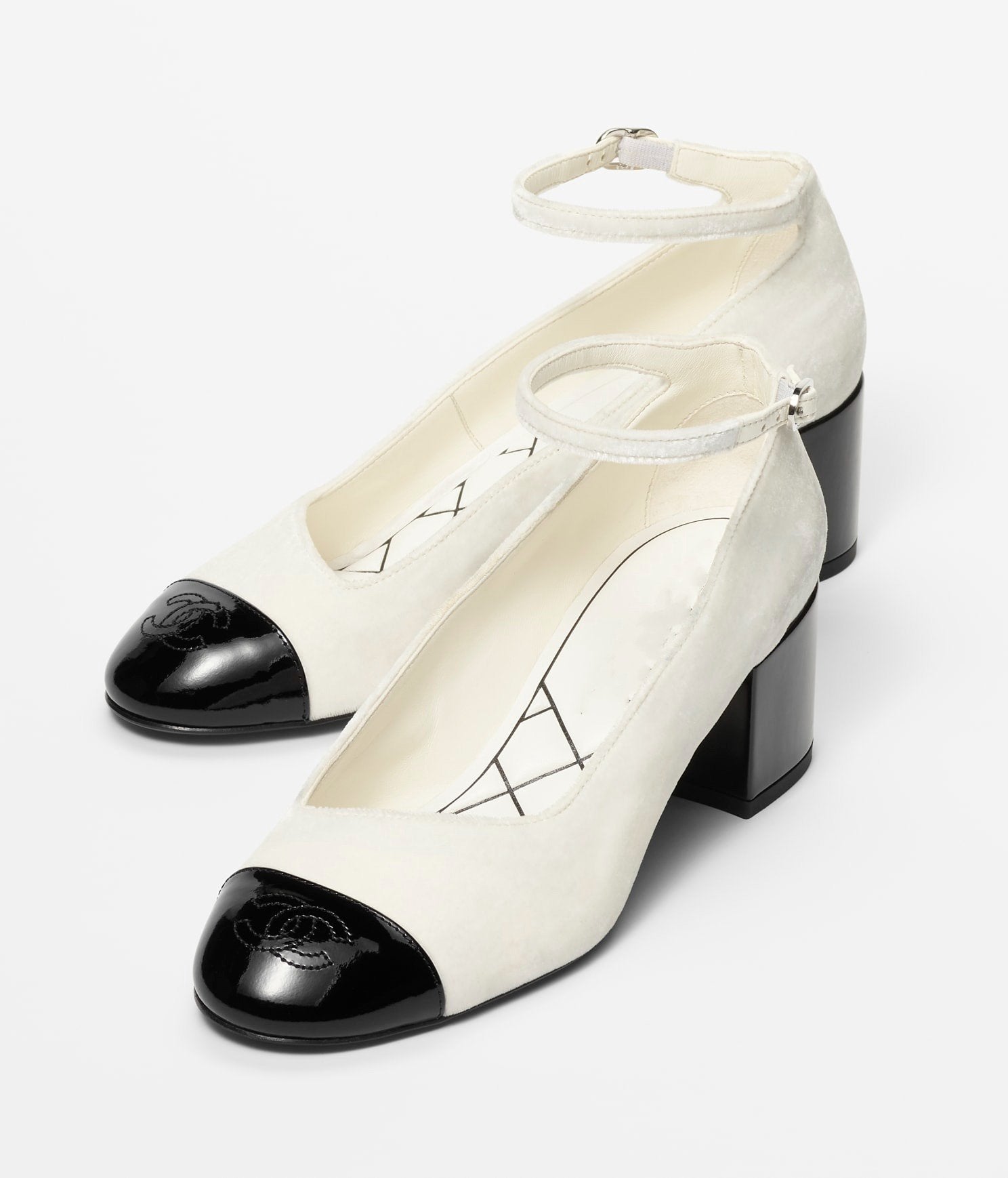 CHANEL MARY JANES IVORY BLACK VELVET