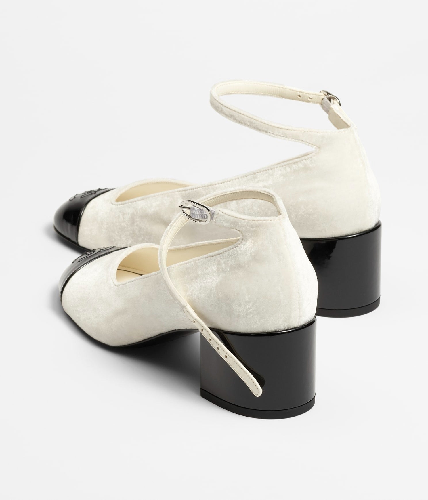CHANEL MARY JANES IVORY BLACK VELVET