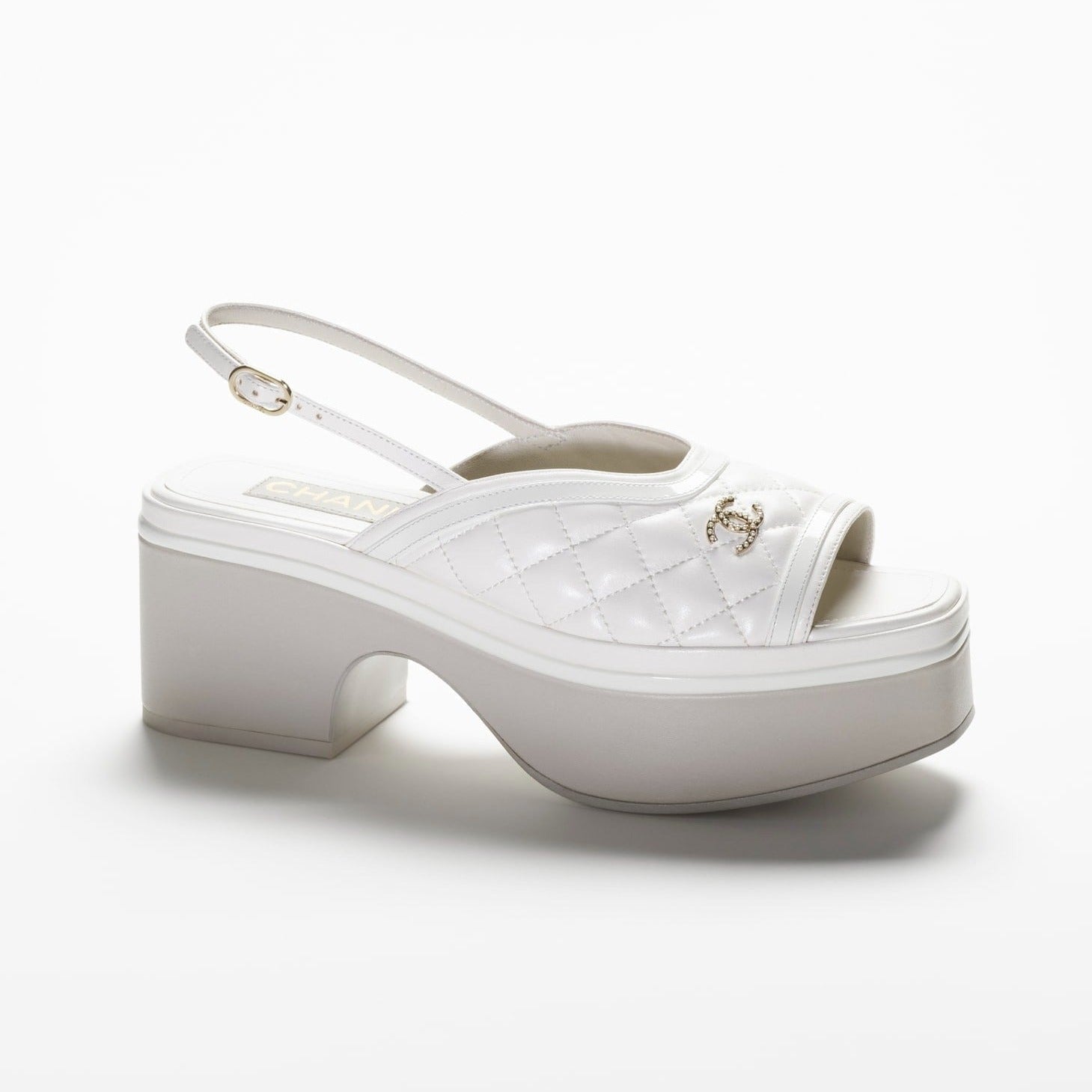 CHANEL SANDALS WHITE LAMBSKIN PATENT