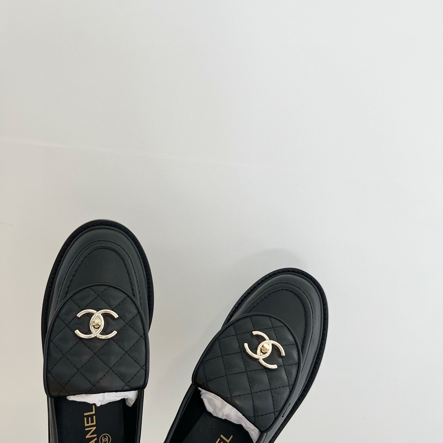CHANEL Moasins Black Quilted Calfskin Gold